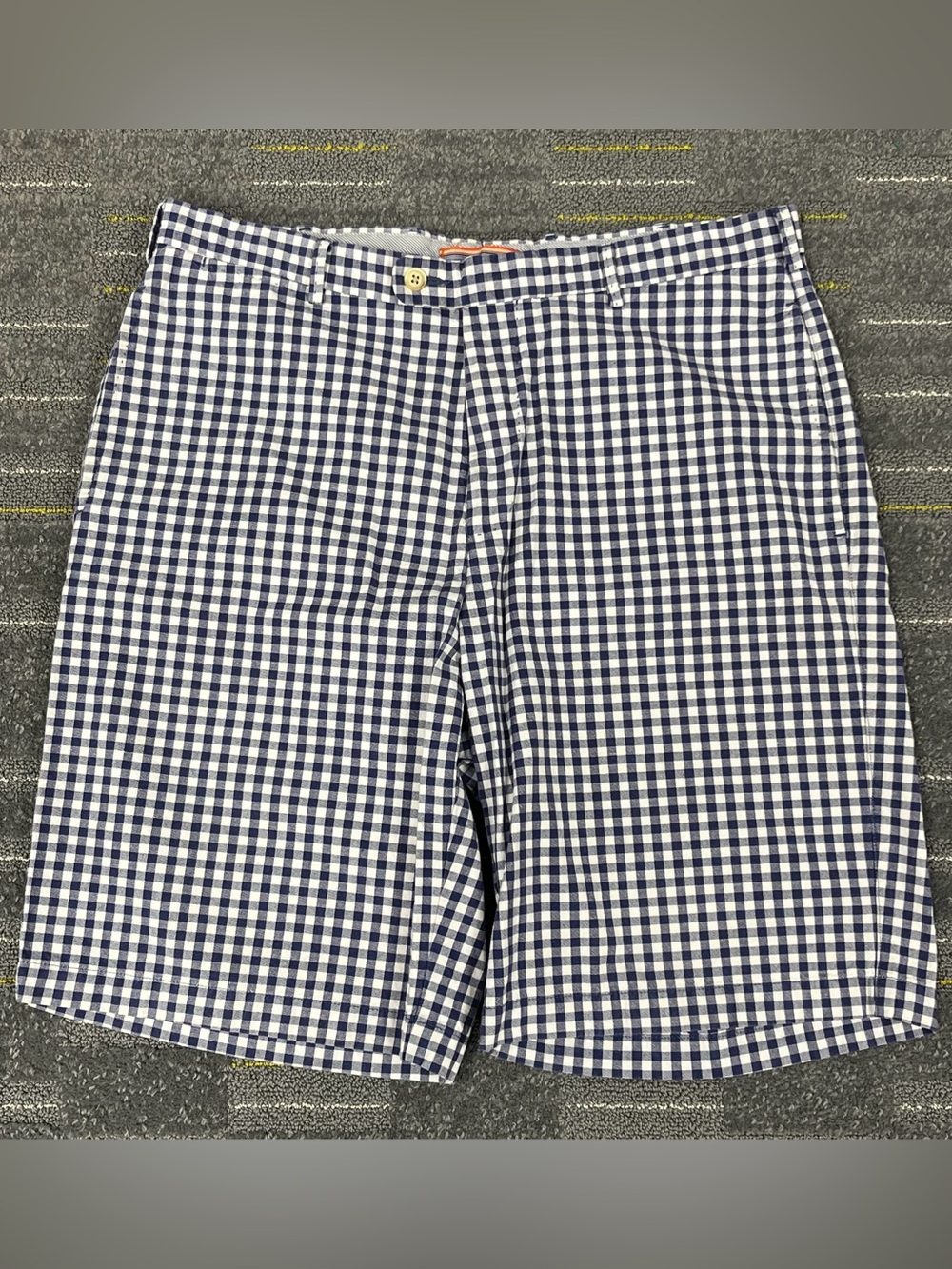 Peter Millar Golf Shorts Men 34 Gingham Plaid Blue/White Cotton Preppy Casual